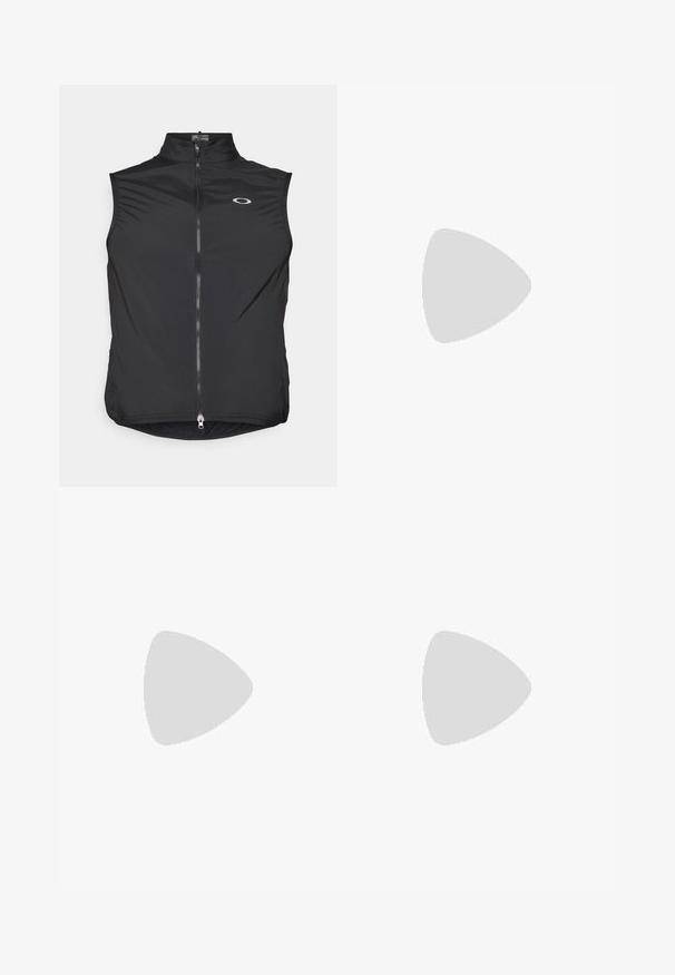 Vesta neagră fără mâneci, confecționată dintr-un material ușor, având un guler înalt și un fermoar frontal, cu un mic logo pe piept.; Tricou sport negru din material elastic, cu textură perforată și decolteu rotunjit. Are un logo Nike alb pe piept.; Bib de ciclism din material elastic, de culoare vișinie, cu o secțiune superioară albă și o pernă de chamois proeminentă pentru confort.; Adidași albi de alergare cu partea superioară din plasă, grafic mare negru "RUN", accente gri deschis și o talpă amorteată cu sigla "AIR 200M".