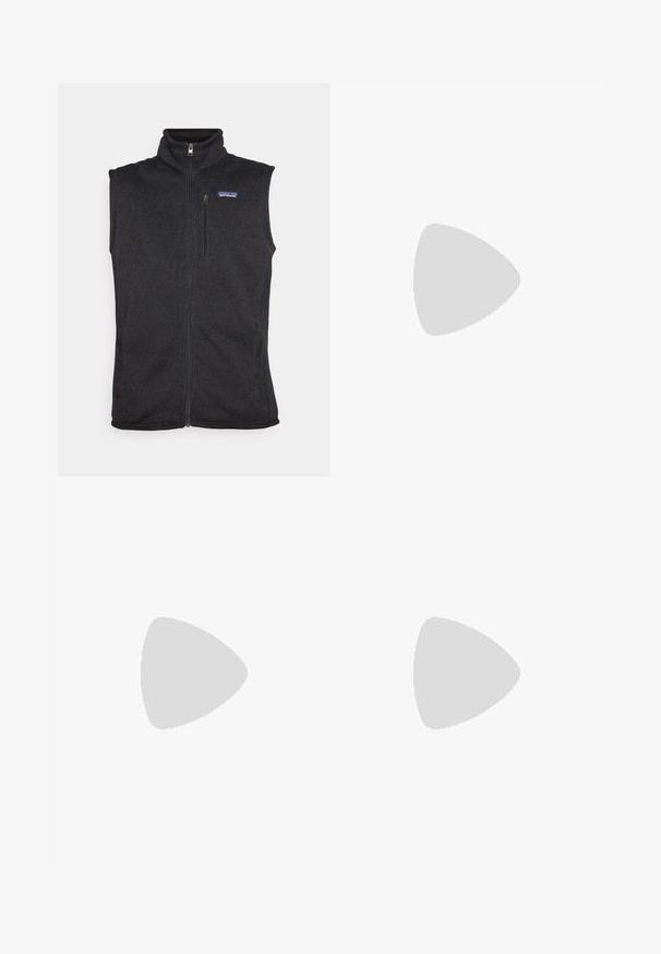 Patagonia BETTER SWEATER VEST - Liemenė - black; Baltas ilgas rankovės T-shirt, pagamintas iš medvilnės, su apvaliais kaklo kraštais. Yra mažas juodas logotipas ant krūtinės. Lygus paviršius, įprastas dydis.; Jack Wolfskin WANDERTHIRST ZIP  - Lauko kelnės - granite black; Juodas sportinis batas su tekstūruotu sintetiniu apvalkalu, paminkštintu padu ir greito užrišimo sistema. Yra sustiprinta nosis ir kulnas.