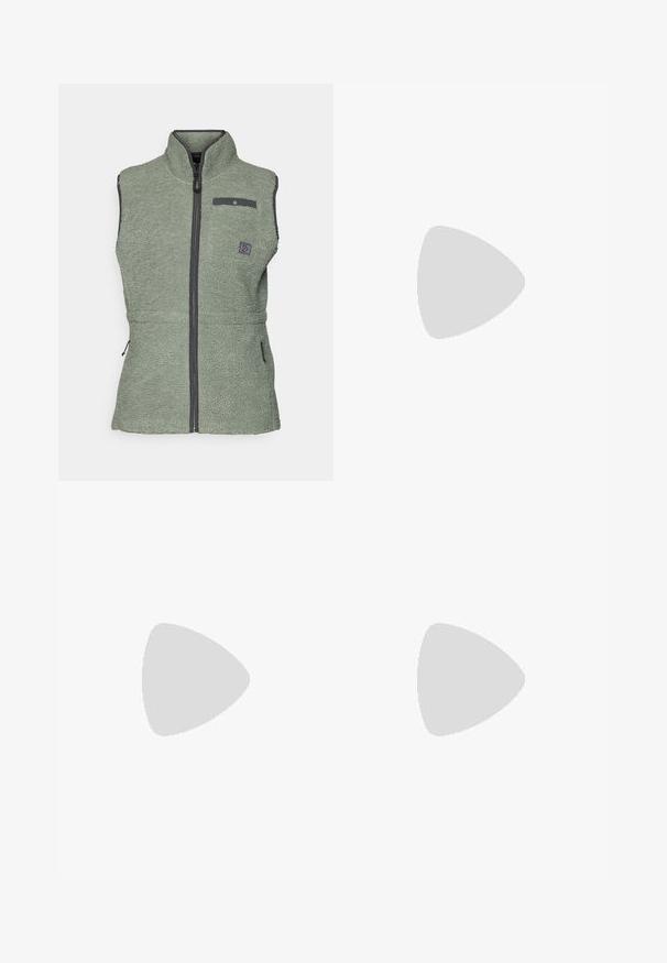 Didriksons LIBRA VEST - Liemenė - light moss; Mėlynas trumpas rankovėmis marškinėliai iš tekstūruoto audinio, turintis baltą „Columbia“ logotipą ant krūtinės, apvalų kaklą ir prigludusį dizainą.; Juodi sportiniai medvilniniai kelnių modeliai su siauru kirpimu, elastinga juosmens juosta ir šonine kišene su užtrauktuku. Lygus, elastingas audinys su minimaliais siūlės.; Lengvas Columbia sportinis batelis balto tinklinio audinio su tekstūruota pilka padanga ir guma sukibimui. Yra paminkštinta apykaklė ir raištelių dizainas.