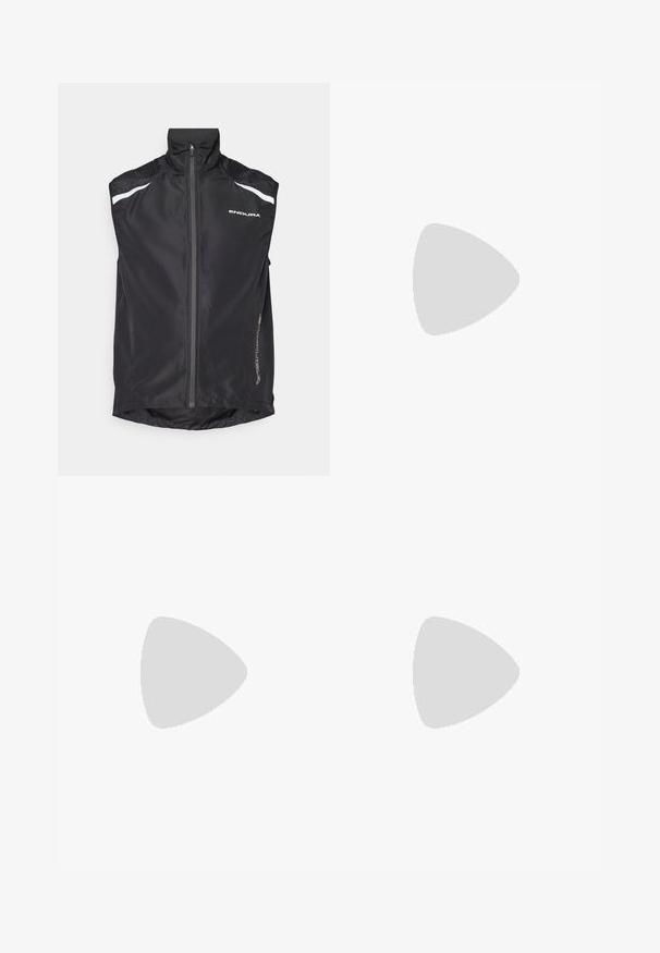 Chaleco de ciclismo negro con collar alto, cremallera frontal, acentos reflectantes en blanco y detalles texturizados en los hombros. Presenta un dobladillo redondeado en la parte posterior.; Camiseta blanca de algodón con escote redondo y mangas cortas, con un logo dorado de EA7 Emporio Armani impreso en el frente.; Pantalones cortos deportivos negros de tejido suave, con una cintura elástica y un pequeño logo amarillo de EA7 en la parte inferior de la pierna izquierda.; Zapatilla de cuero blanca con un acabado suave, puntera redonda, cordones planos y suela texturizada. Cuenta con un sutil logo en el talón.