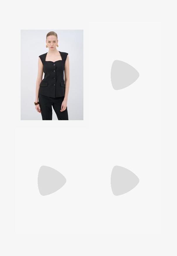 adL PADDED  - Waistcoat - black; Even&Odd 2 PACK - Top - black/white; Black wide-leg trousers made of lightweight fabric, featuring a front button closure and flat front, with neatly stitched hems.; adidas Originals SAMBA OG UNISEX - Trainers - footwear white/core black/granit