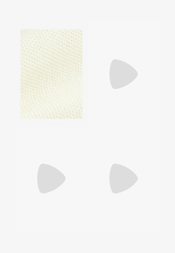 Next REGULAR FIT - Waistcoat - white ecru; White short-sleeve t-shirt made of cotton. Features a crew neckline and a relaxed fit. Smooth texture with no visible patterns or accents.; White wide-leg trousers made of lightweight fabric, featuring an elastic waistband and a drawstring for adjustable fit. Smooth texture.; Cream and lavender sneakers with three stripes and a textured brown sole, featuring laces and a padded heel. Soft fabric upper.