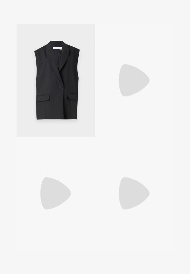 Melnā nélška bez piedurknēm, izgatavota no gludas auduma, ar izgriezumu apkakli, vienu pogas aizdari un divām priekšējām kabatām.; Pelēka turtlenecka džemperis, izgatavots no mīkstas adīšanas auduma, ar garām piedurknēm un ribotu apakšmalu, nodrošinot piegulošu izskatu.; Melna strapless maxi kleita, izgatavota no gludas, spīdīgas auduma. Ar pieguļošu augšdaļu un plūstošu siluetu, kas sasniedz zemi bez rotājumiem.; Puffa jaka ar brūnu un melnu rakstu, kombinēta ar brūnu čūskas raksta mini svārkiem, melniem līdz ceļgala zābakiem un mazu melnu somiņu.; Melnas ādas rokturmais ar izliekumu, ar sudraba iedurtiem, sprādzi un divām sānu kabatām. Regulējams siksniņas garums dažādām nēsāšanas iespējām.