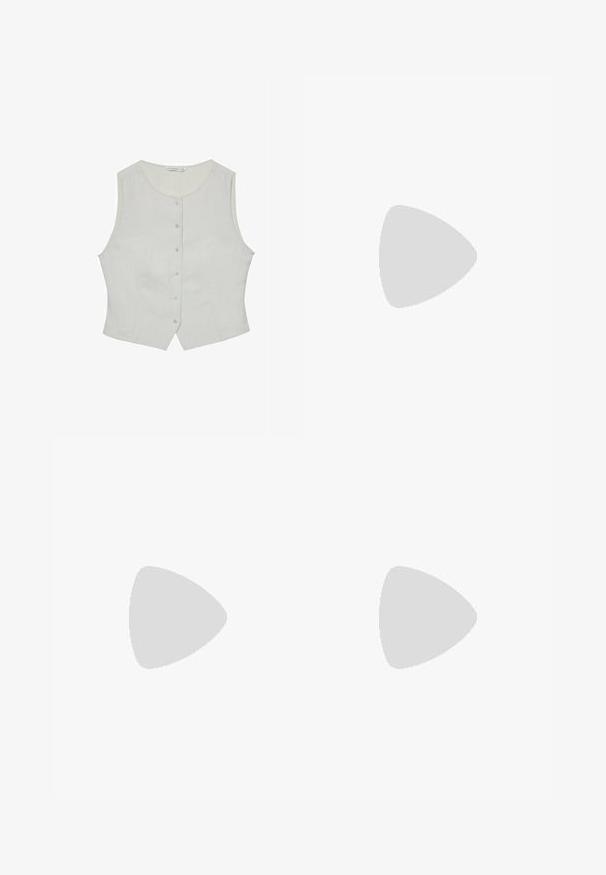 Stradivarius TEXTURED WITH BUTTONS - Veste sans manches - stone; Haut blanc ajusté en tissu côtelé avec des manches courtes et des détails froncés sur les côtés pour ajouter de la texture et de la forme.; Pantalons larges blancs en tissu léger. Dotés d'une taille élastique avec cordon de serrage et de poches latérales. Texture lisse.; adidas Originals GAZELLE INDOOR - Baskets basses - sandy pink/footwear white