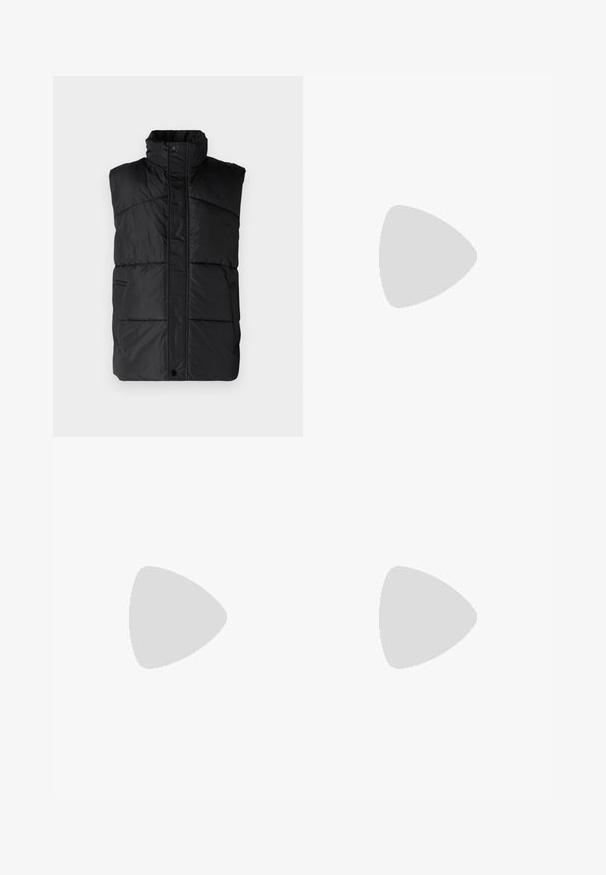 Only & Sons ONSJONAS VEST - Liemenė - black; Balta medvilninė marškinėliai trumpomis rankovėmis ir apvaliu iškirpimu. Viduryje esantis tekstas sako "SVEIKI ATVYKĘ Į PARADISĄ" kreiptu žaliu šriftu.; Balti cargo kelnės su laisvu siluetu, priekyje su mygtukų užsegimu ir keliomis šoninėmis kišenėmis, pagamintos iš patvaraus medvilninio audinio.; Bežiniai zomšiniai sportbačiai su apvaliomis pirštų dalimis, raišteliais priekyje ir tekstūruotu užkulniu. Balta guma suteikia kontrastą. Paprastas ir modernus dizainas.