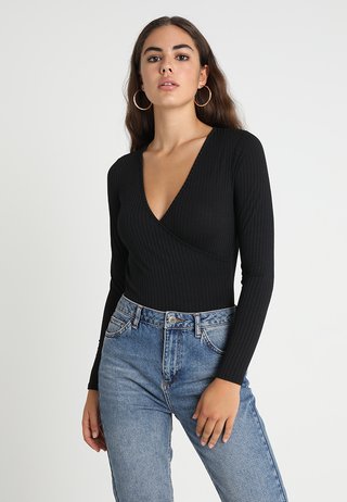 CARLY LONG SLEEVE WRAP BODY - T-shirt à manches longues - black