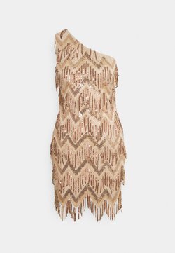 Missguided Petite - ONE SHOULDER ZIG ZAG SEQUIN MINI DRESS - Vestito elegante - champagne