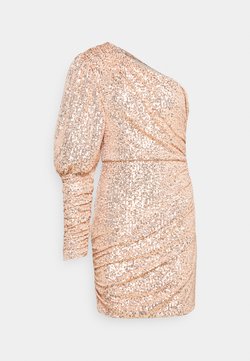 Missguided - PREMIUM PARTY ONE SHOULDER ROSE GOLD RUCHED PUFF SLEEVE DRESS - Cocktailkleid/festliches Kleid - rose gold