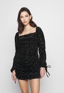 Missguided - COSTELLO TIE SLEEVE RUCHED GLITTER DRESS - Etuikleid - black