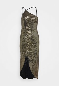 Missguided - GOLD SEQUIN RUCHED DETAIL MIDI DRESS - Cocktailkleid/festliches Kleid - bronze